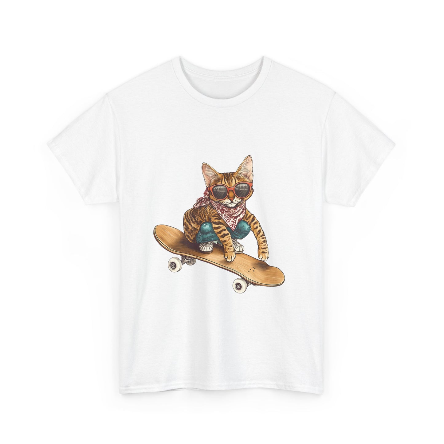 Retro Skateboard Cat T-Shirt Cat Graphic Tee Cool Streetwear for Cat Lovers